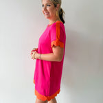 Scallop Edge Accent Solid Dress - Pink