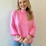 Scallop Edge Mock Neck Sweater