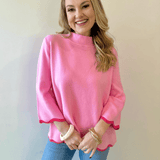 Scallop Edge Mock Neck Sweater