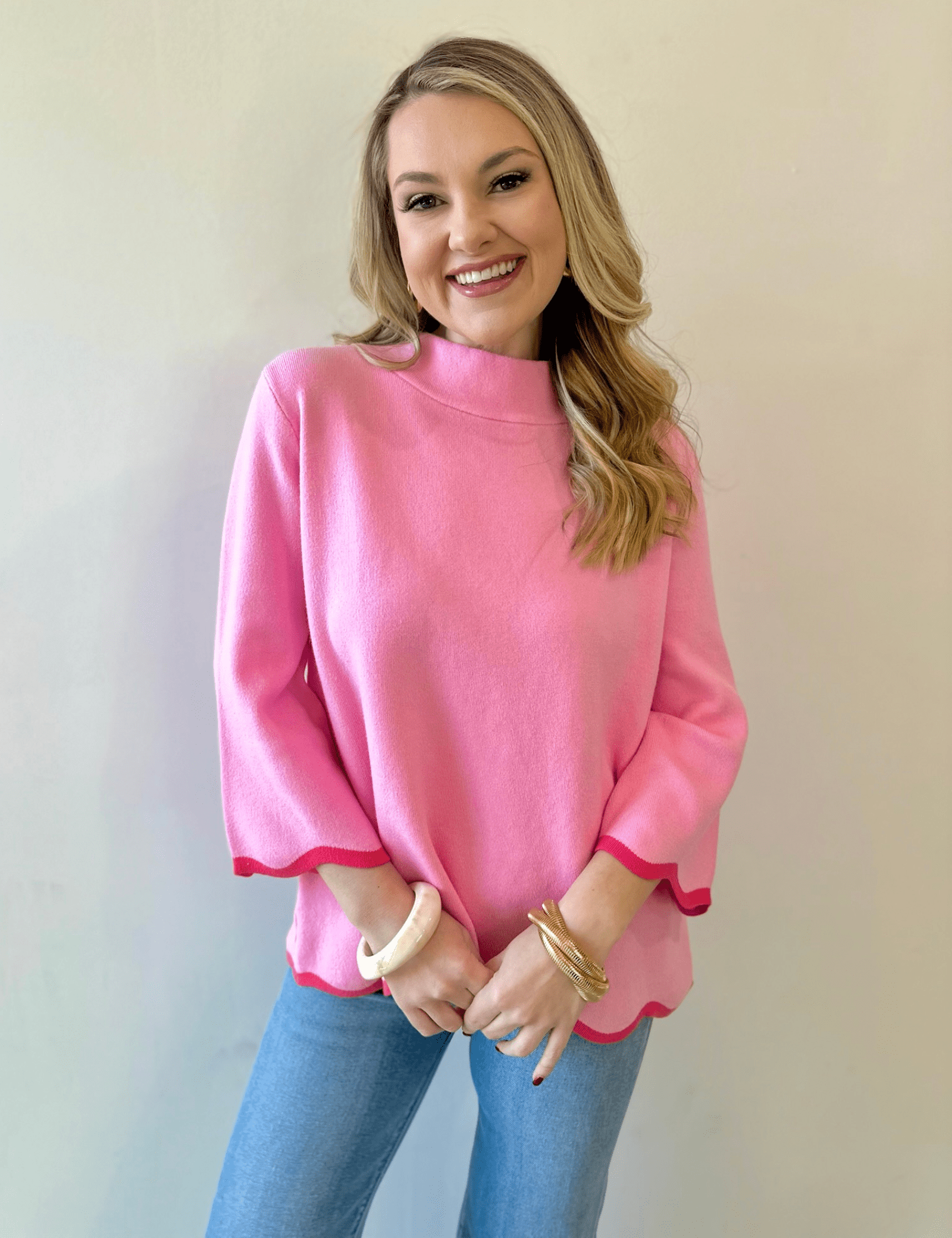 Scallop Edge Mock Neck Sweater