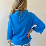 Scallop Edge Mock Neck Sweater