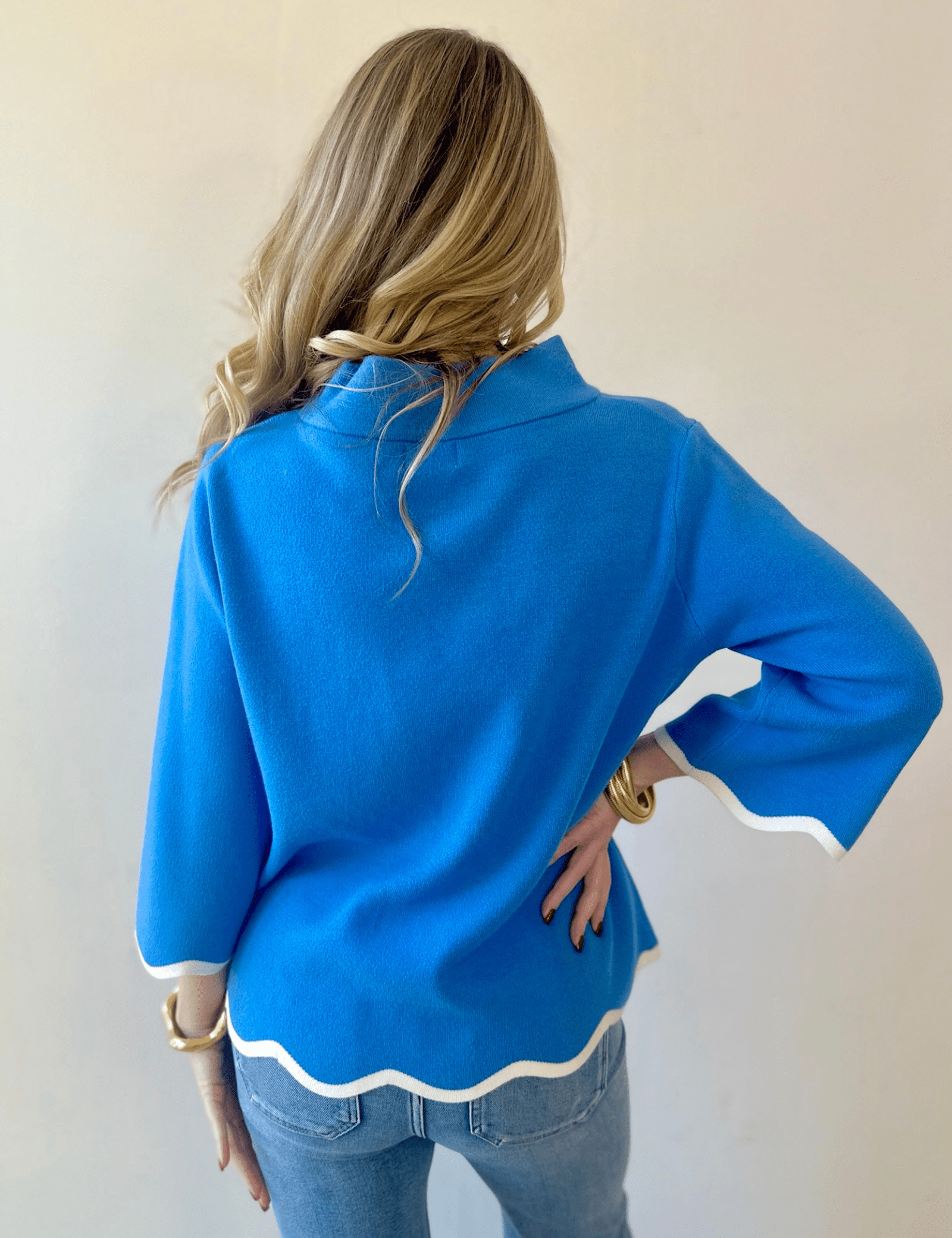 Scallop Edge Mock Neck Sweater