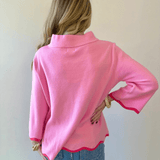 Scallop Edge Mock Neck Sweater