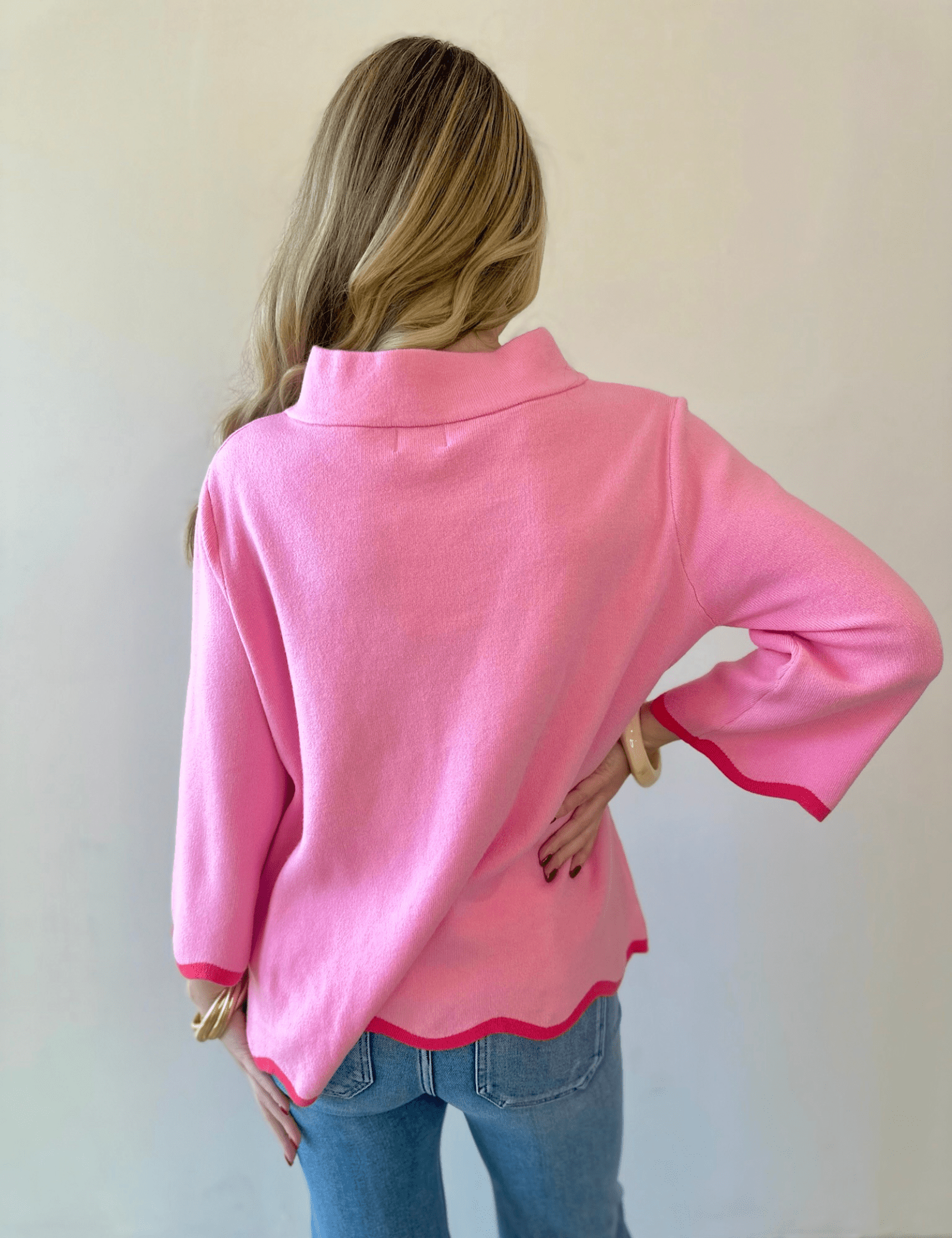 Scallop Edge Mock Neck Sweater