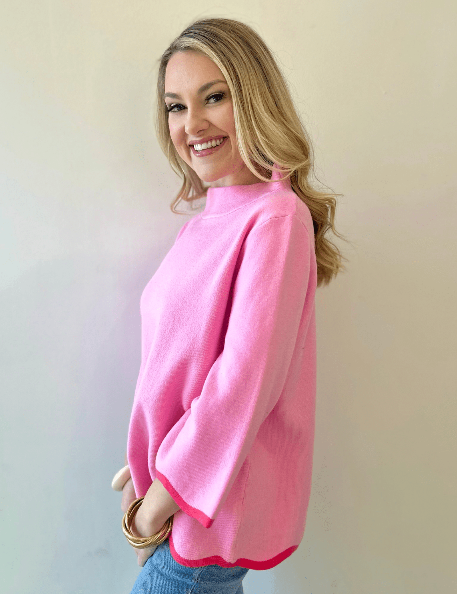 Scallop Edge Mock Neck Sweater