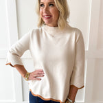 Scallop Edge Mock Sweater - Cream/Camel