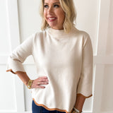 Scallop Edge Mock Sweater - Cream/Camel