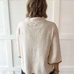 Scallop Edge Mock Sweater - Cream/Camel