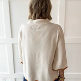 Scallop Edge Mock Sweater - Cream/Camel