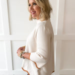 Scallop Edge Mock Sweater - Cream/Camel
