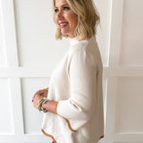 Scallop Edge Mock Sweater - Cream/Camel