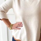 Scallop Edge Mock Sweater - Cream/Camel