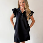 Scallop Flutter Sleeve Mini Dress - Black