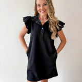 Scallop Flutter Sleeve Mini Dress - Black
