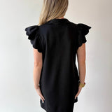 Scallop Flutter Sleeve Mini Dress - Black