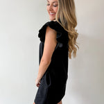 Scallop Flutter Sleeve Mini Dress - Black