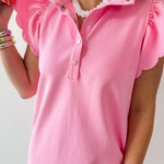 Scallop Flutter Sleeve Mini Dress - Pink