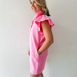 Scallop Flutter Sleeve Mini Dress - Pink