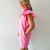 Scallop Flutter Sleeve Mini Dress - Pink