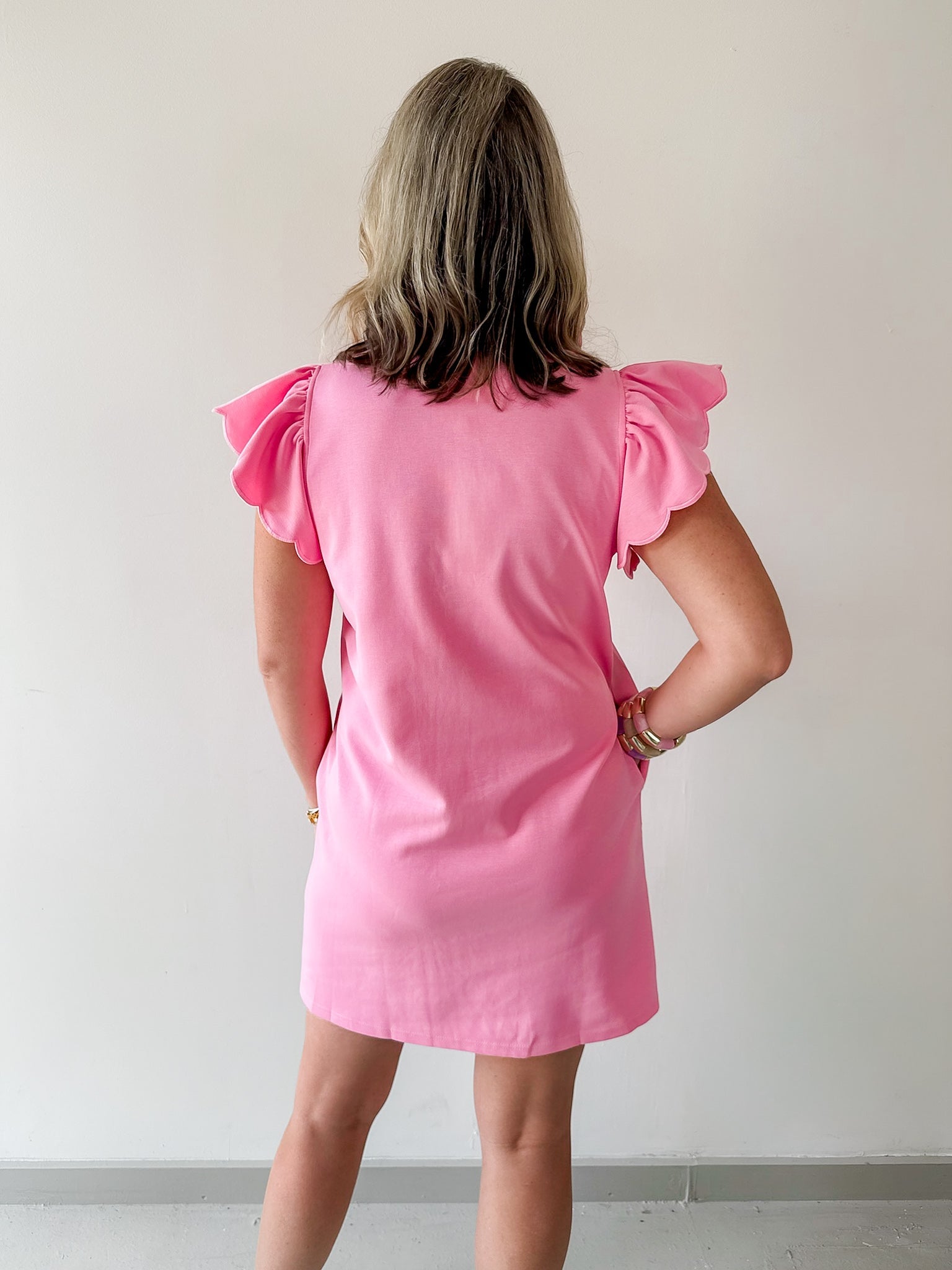 Scallop Flutter Sleeve Mini Dress - Pink