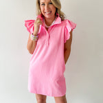 Scallop Flutter Sleeve Mini Dress - Pink