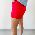 Scallop Hem Red Short