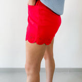 Scallop Hem Red Short