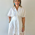 Scallop Pleated Mini Shirt dress