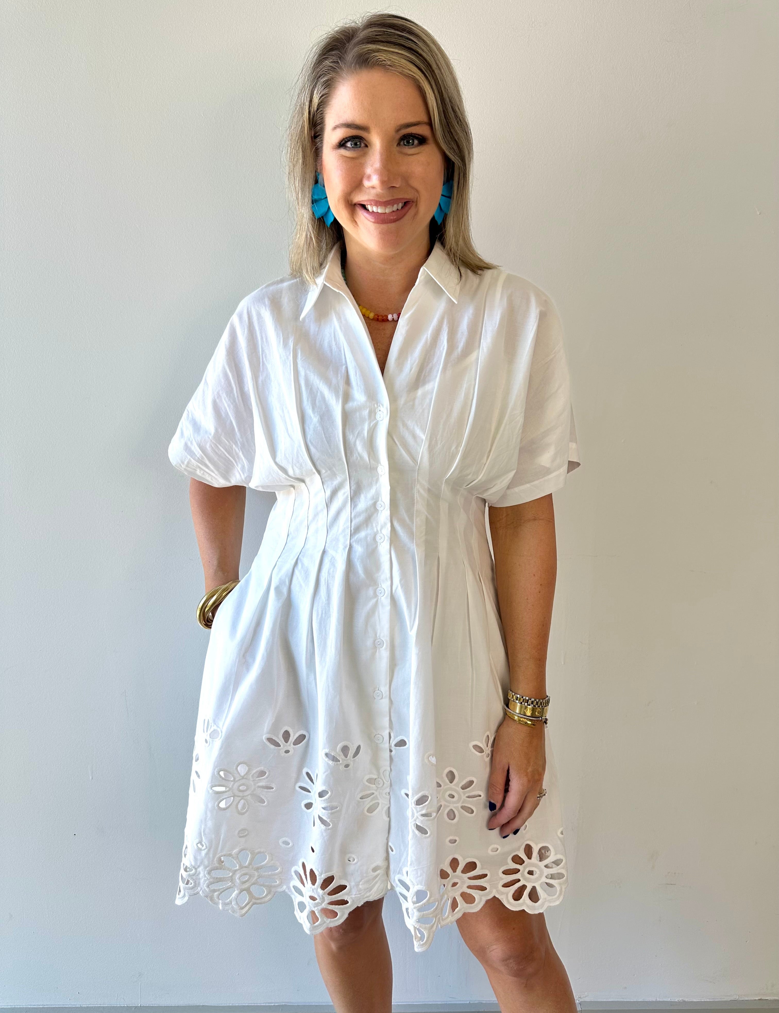 Scallop Pleated Mini Shirt dress