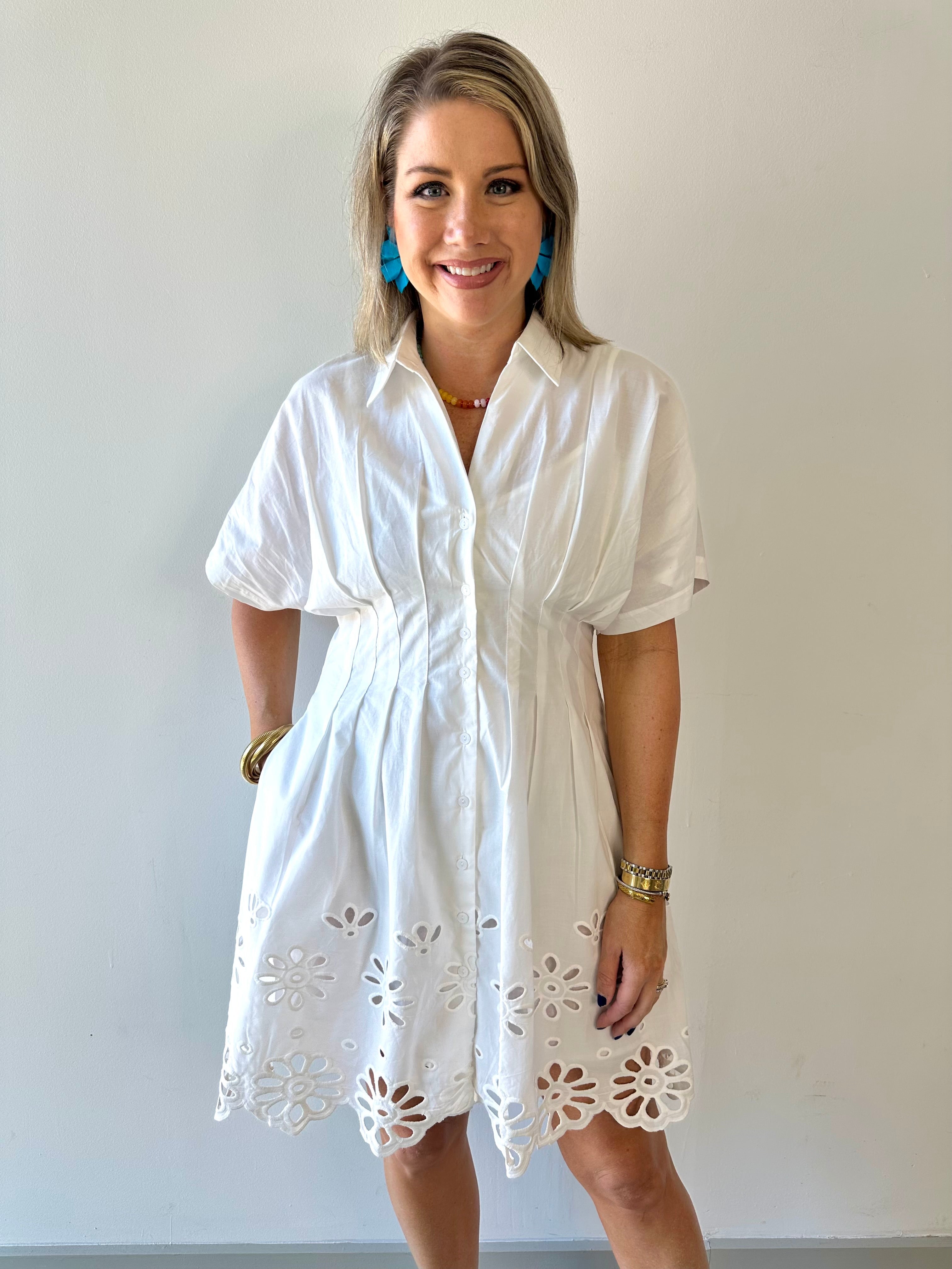 Scallop Pleated Mini Shirt dress