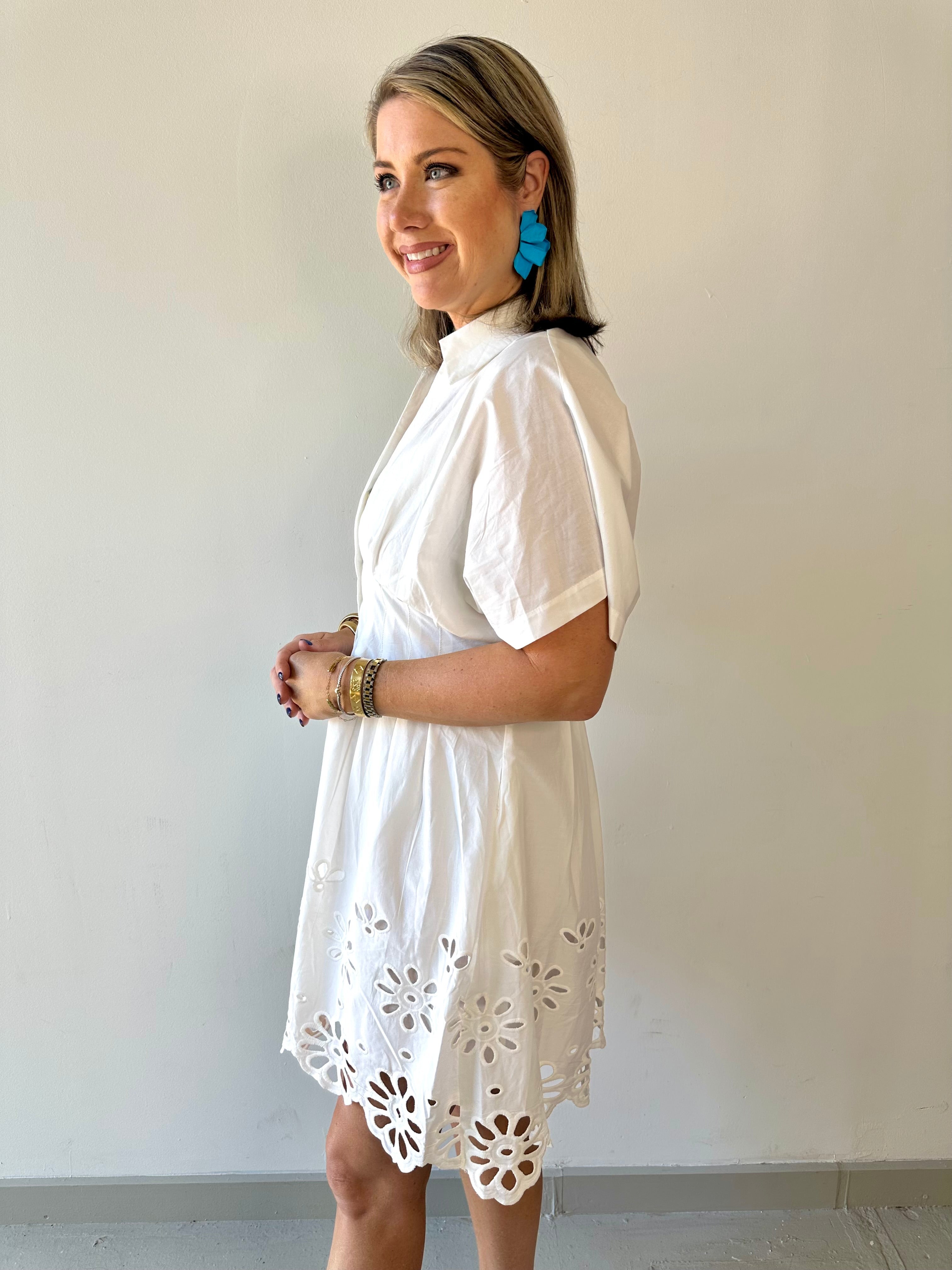 Scallop Pleated Mini Shirt dress