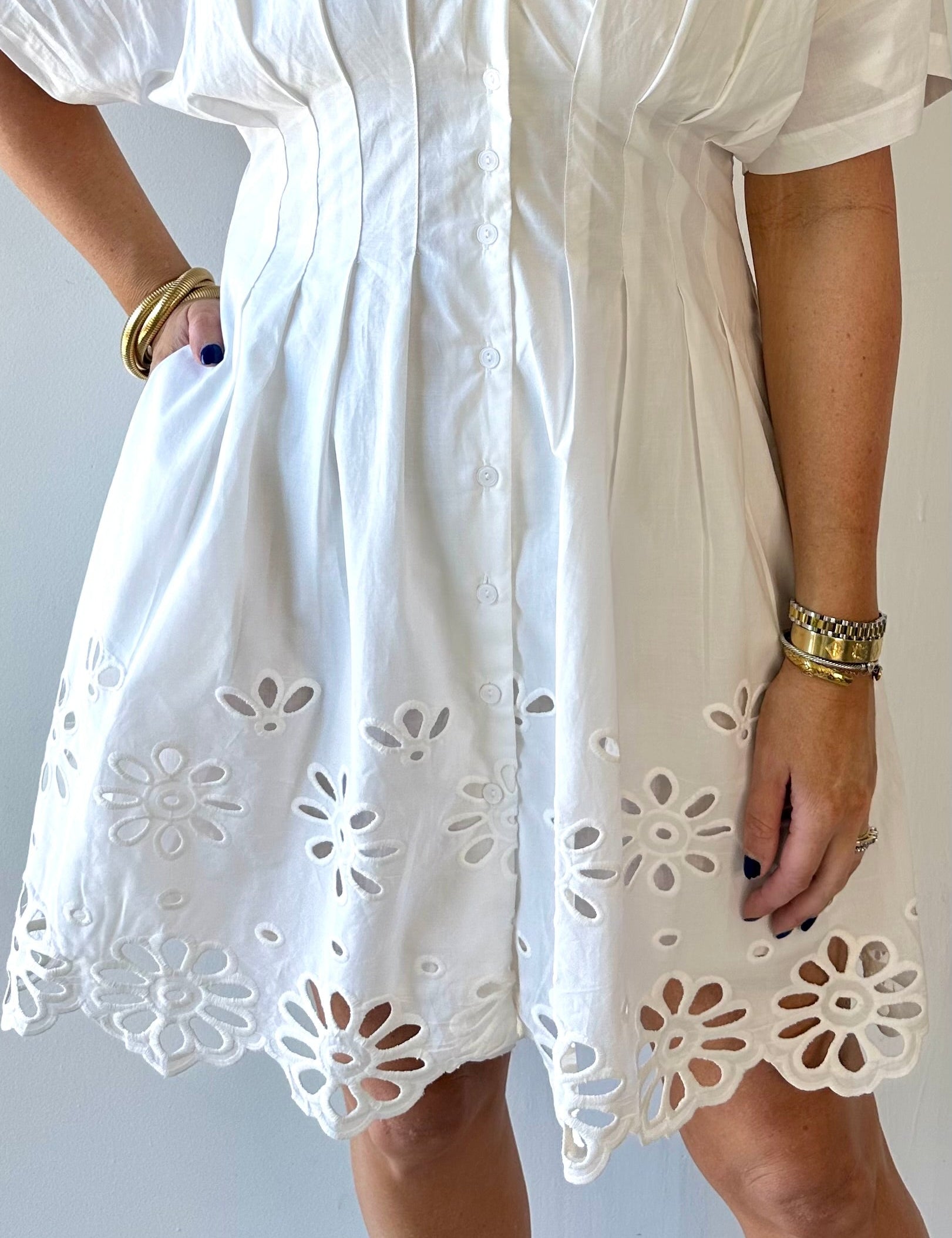 Scallop Pleated Mini Shirt dress