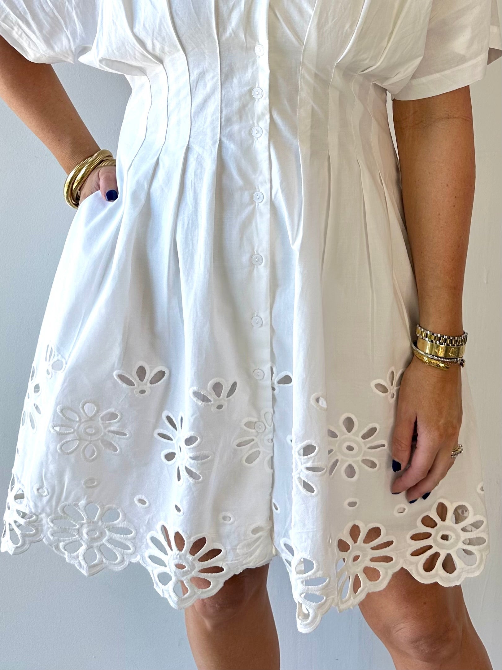 Scallop Pleated Mini Shirt dress