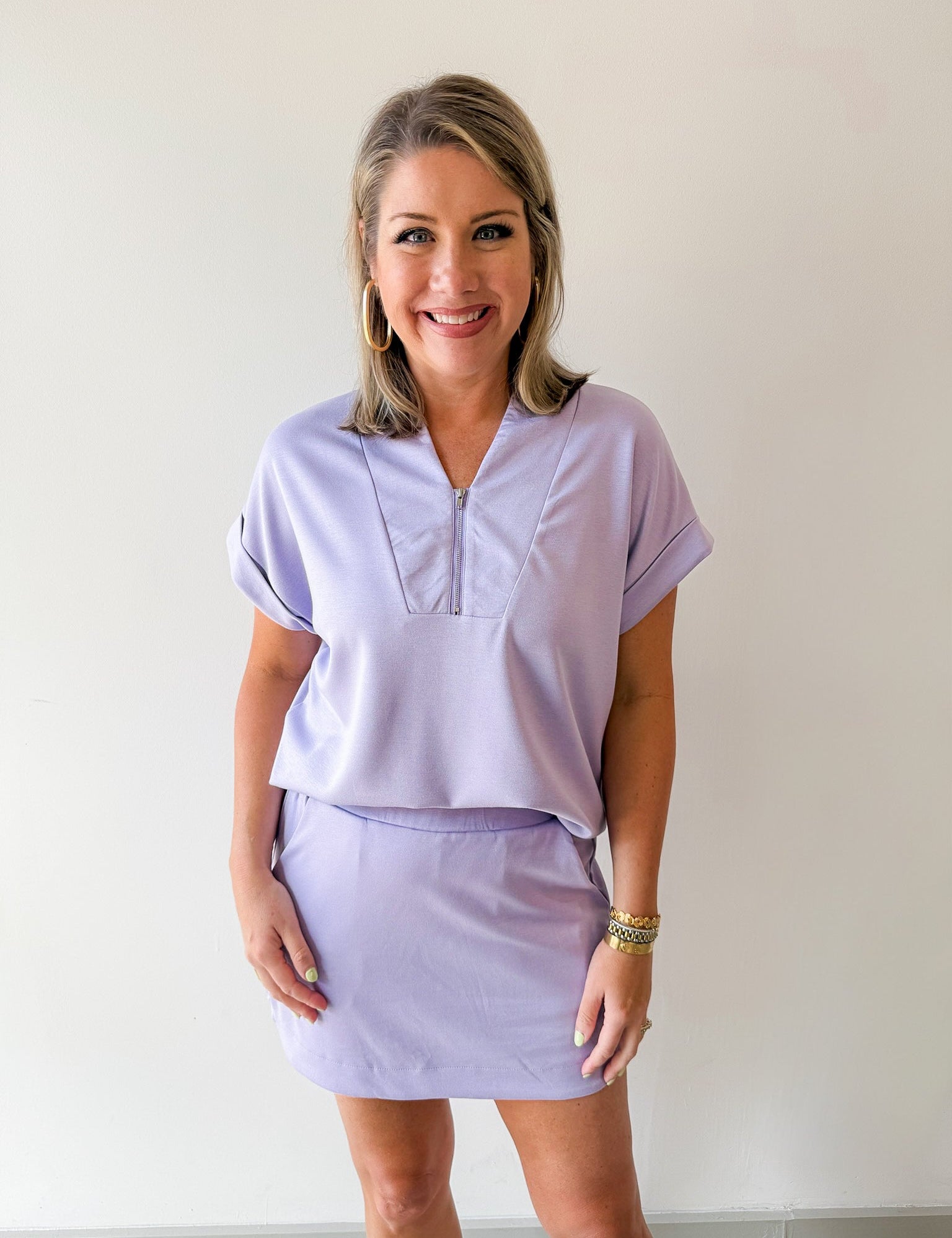 Scuba Top & High Waist Skort Set - Lilac