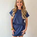 Scuba Top & High Waist Skort Set - Navy
