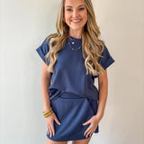 Scuba Top & High Waist Skort Set - Navy