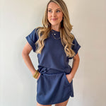 Scuba Top & High Waist Skort Set - Navy