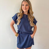 Scuba Top & High Waist Skort Set - Navy
