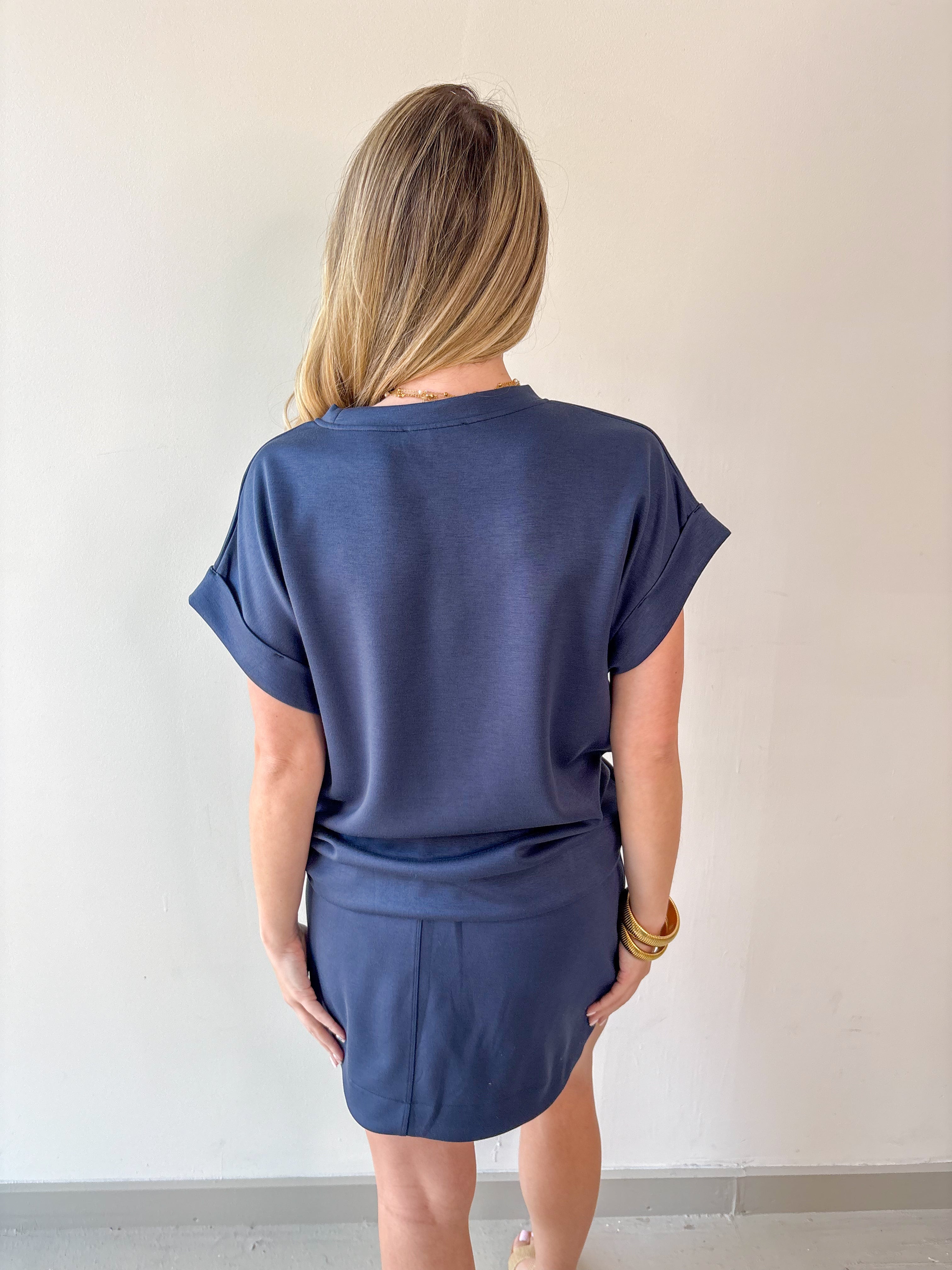 Scuba Top & High Waist Skort Set - Navy