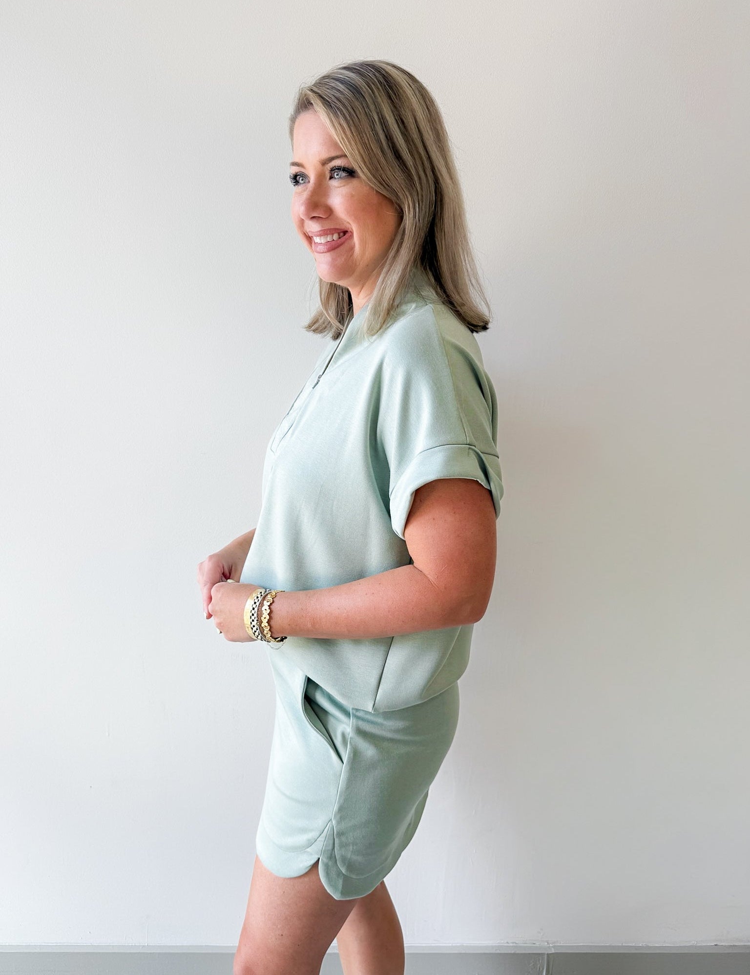 Scuba Top & High Waist Skort Set - Sage