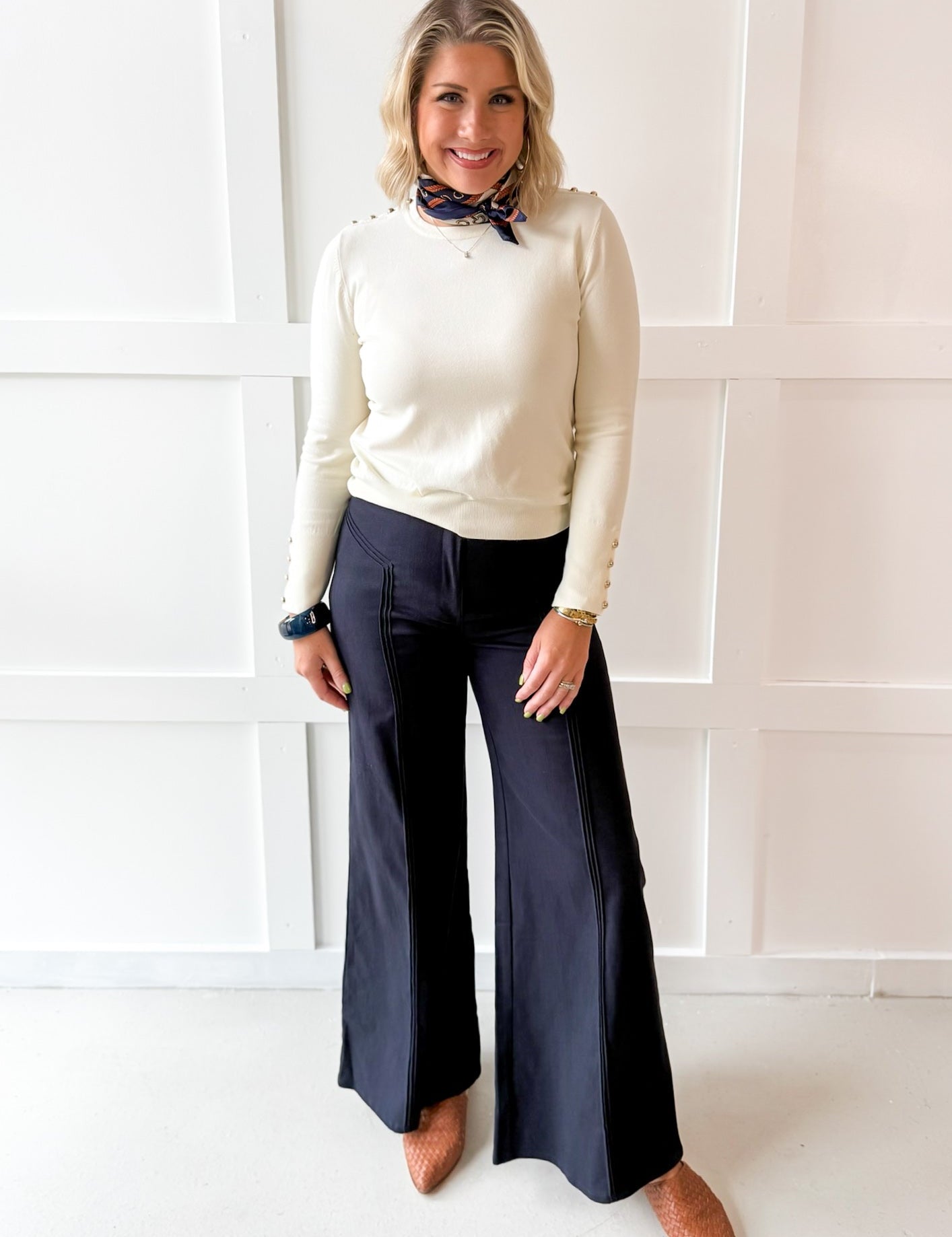 Seam High Waisted Flare Pants - Navy
