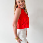 Seaside Embroidered Eyelet Top - Coral