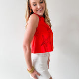 Seaside Embroidered Eyelet Top - Coral