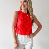 Seaside Embroidered Eyelet Top - Coral