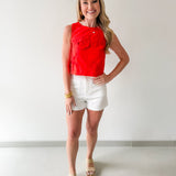 Seaside Embroidered Eyelet Top - Coral