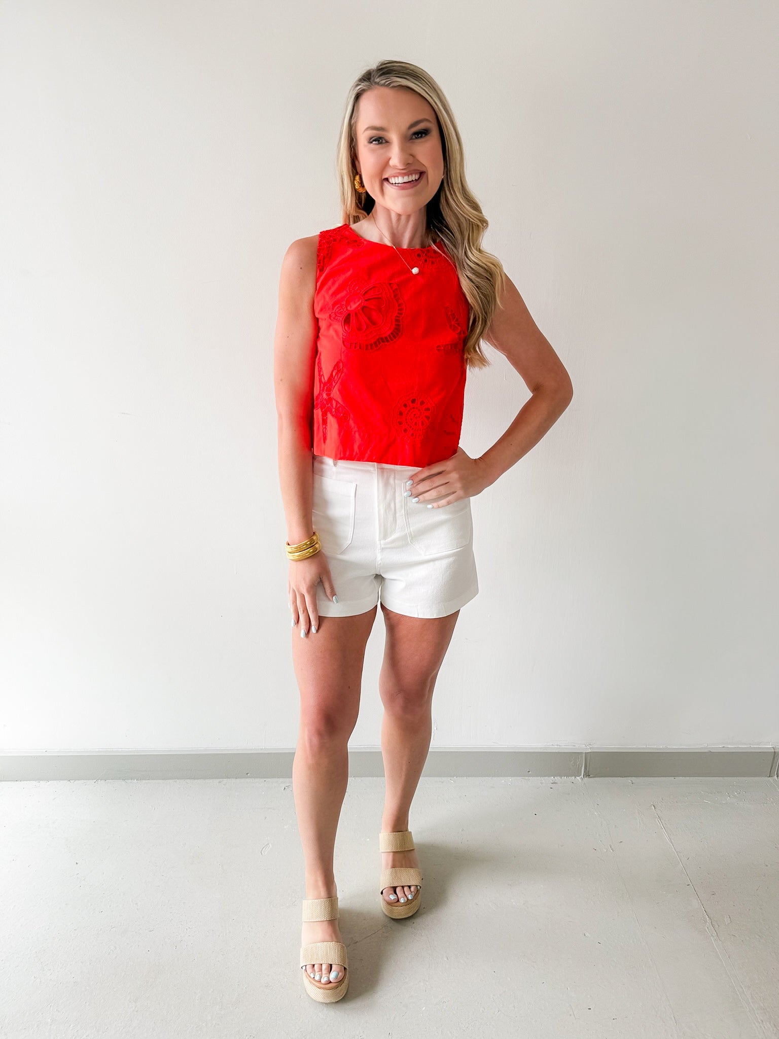 Seaside Embroidered Eyelet Top - Coral