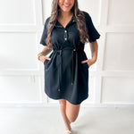 Self Tie Scallop Details Dress - Black