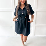 Self Tie Scallop Details Dress - Black