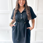 Self Tie Scallop Details Dress - Black