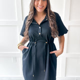 Self Tie Scallop Details Dress - Black